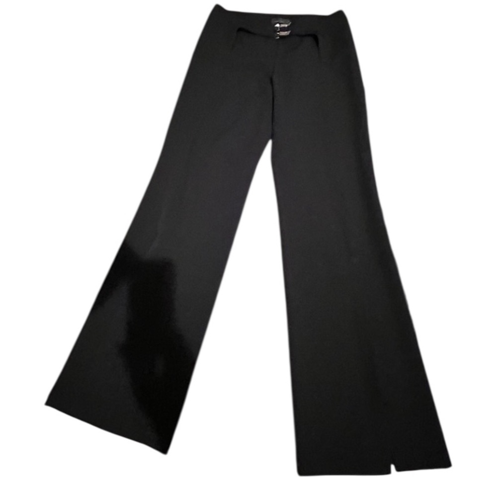 Adam Pour Eve Paris size 10 black wide leg mid rise dress pants with slit leg